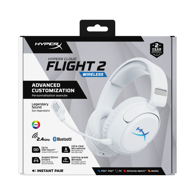 10cb87b610604d5091f061fae19eda07.png Casti Gaming Head-band HyperX Cloud Flight 2, Wireless, Alb - imagine 1