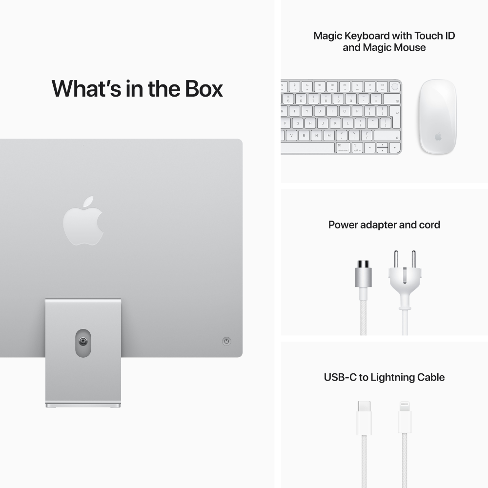 Sistem PC All in One Apple iMac mgtf3zea (2021), Apple M1, 8 GB RAM, 256 GB SSD, 7-core GPU, macOS Big Sur, Silver