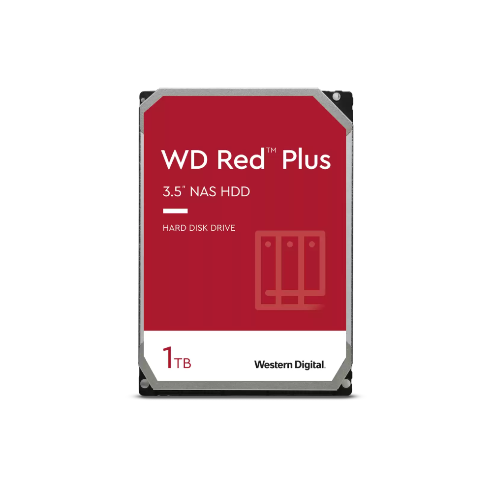 HDD intern WD Red Plus NAS, 1 TB, 64 MB, 3.5 inch, WD10EFRX