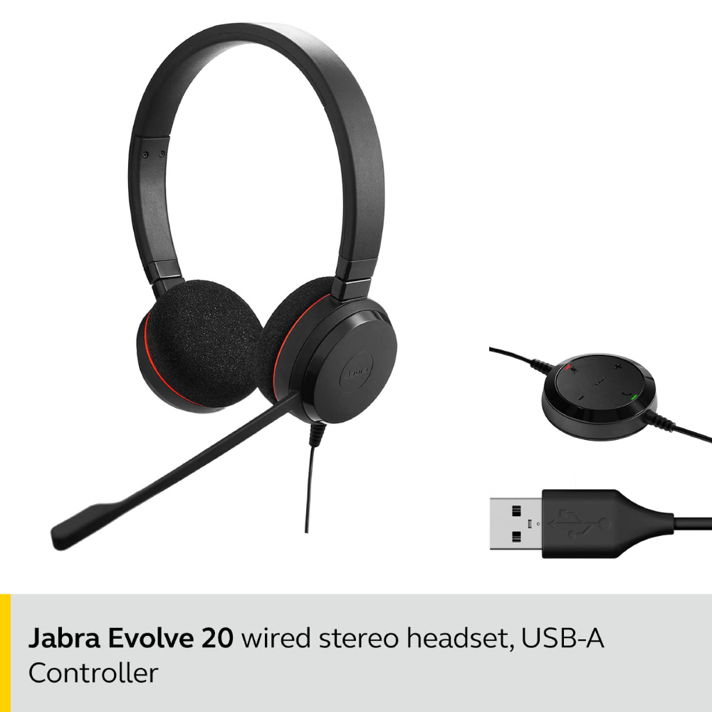 Casti cu fir Jabra Evolve 20 Stereo, USB-A, Unified Communication, 4999-829-409