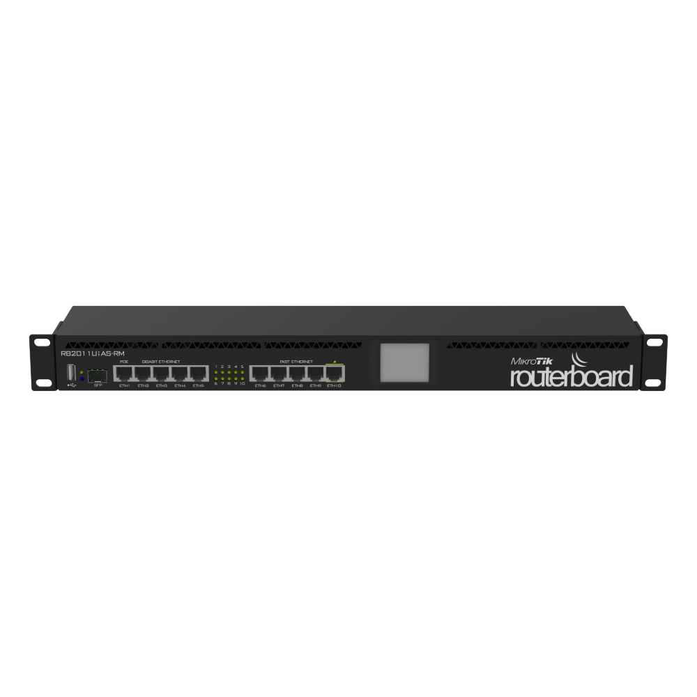 Router Mikrotik RB2011UiAS-RM, 5 x Fast Ethernet, 5 x Gigabit, USB, LCD, PoE