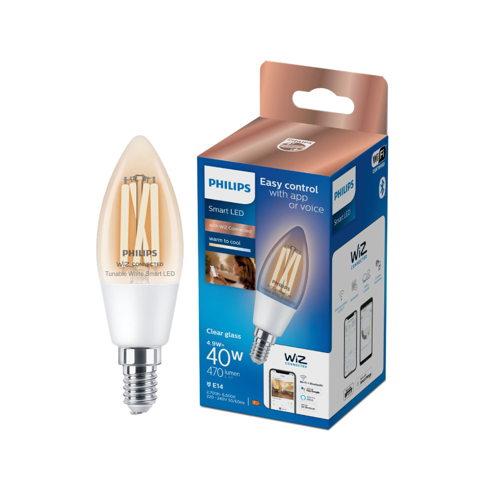 Philips Smart LED Filament Candle Clear C35 | Bec, Wi-Fi, 60 W