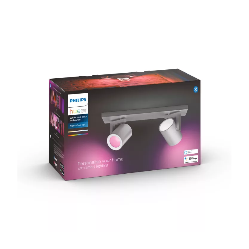 Philips Hue Argenta | Spot LED RGB Dublu, Bluetooth, 2 x GU10