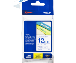 Caseta banda etichete Brother TZE233, albastru pe alb, 12 mm