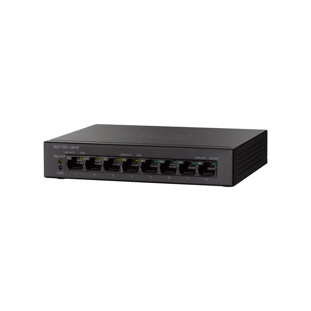 Switch Cisco SG110D-08HP Porturi MAX PoE Gigabit Desktop lateral