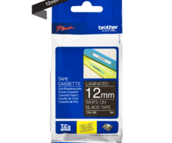 Caseta banda etichete Brother TZE335, alb pe negru, 12 mm